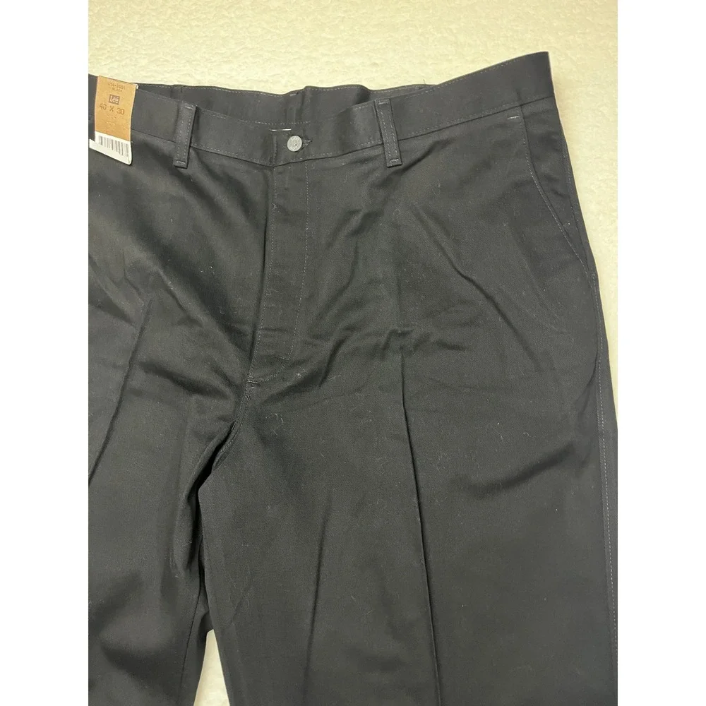 Lee Pants Mens 40x30 Black Plain Front Wrinkle Free Relaxed Tapered 414-2001 NWT